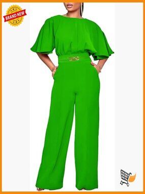 Plus Size Wide Leg Elegant Jumpsuit Dressy Short Sleeve Loose Fit Party Outfit